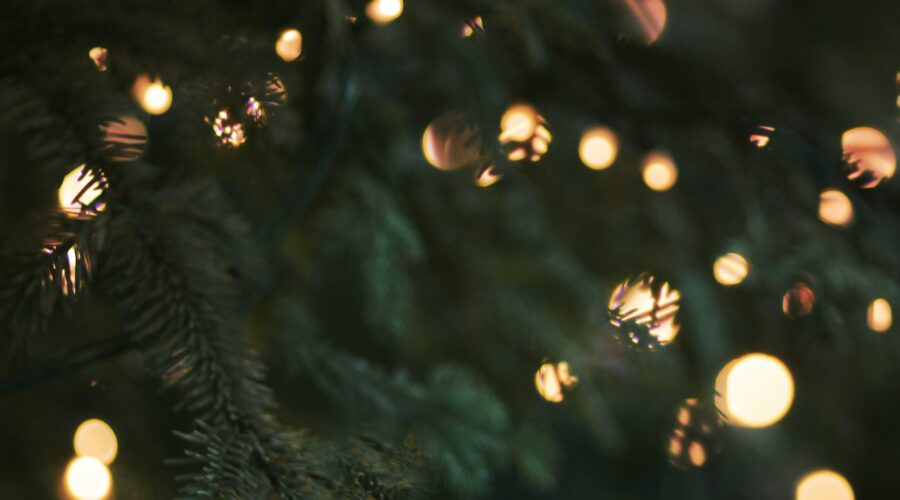 Close up of Christmas Tree with lights bokeh effect