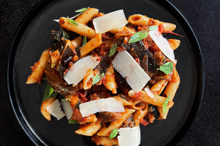 Aubergine Arrabbiata Penne Pasta Dish