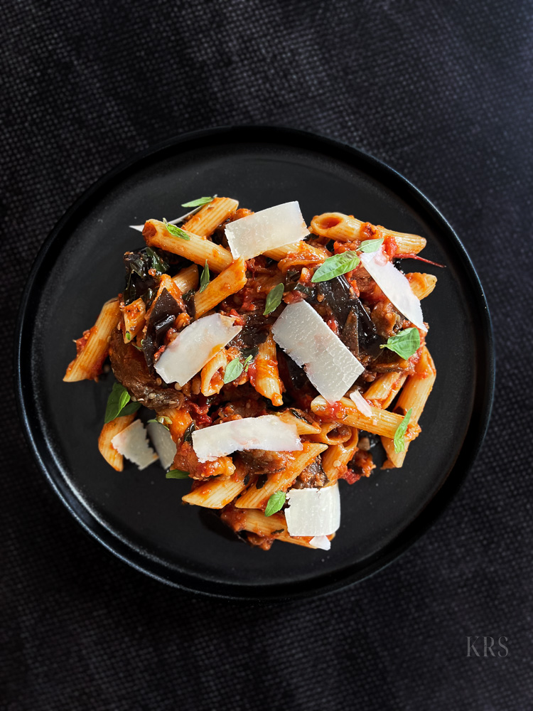 Aubergine Arrabbiata Penne Pasta Dish