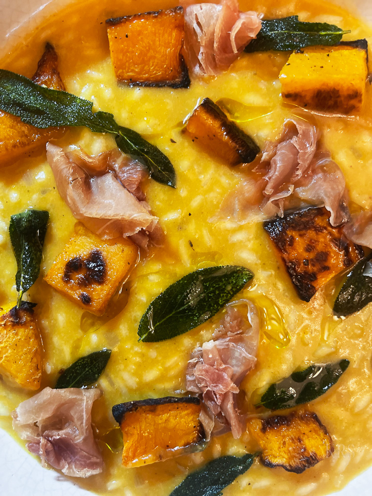 Butternut Squash Risotto with Crispy Sage and Prosciutto