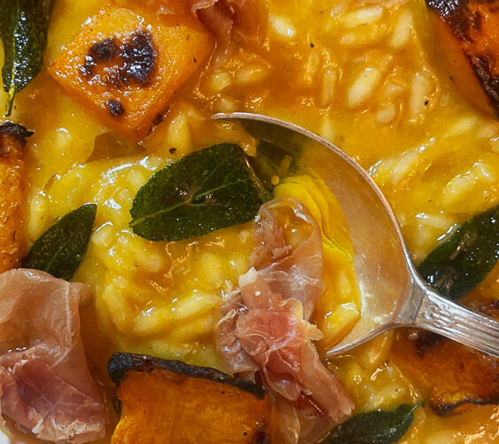 Butternut Squash Risotto with Crispy Sage and Prosciutto